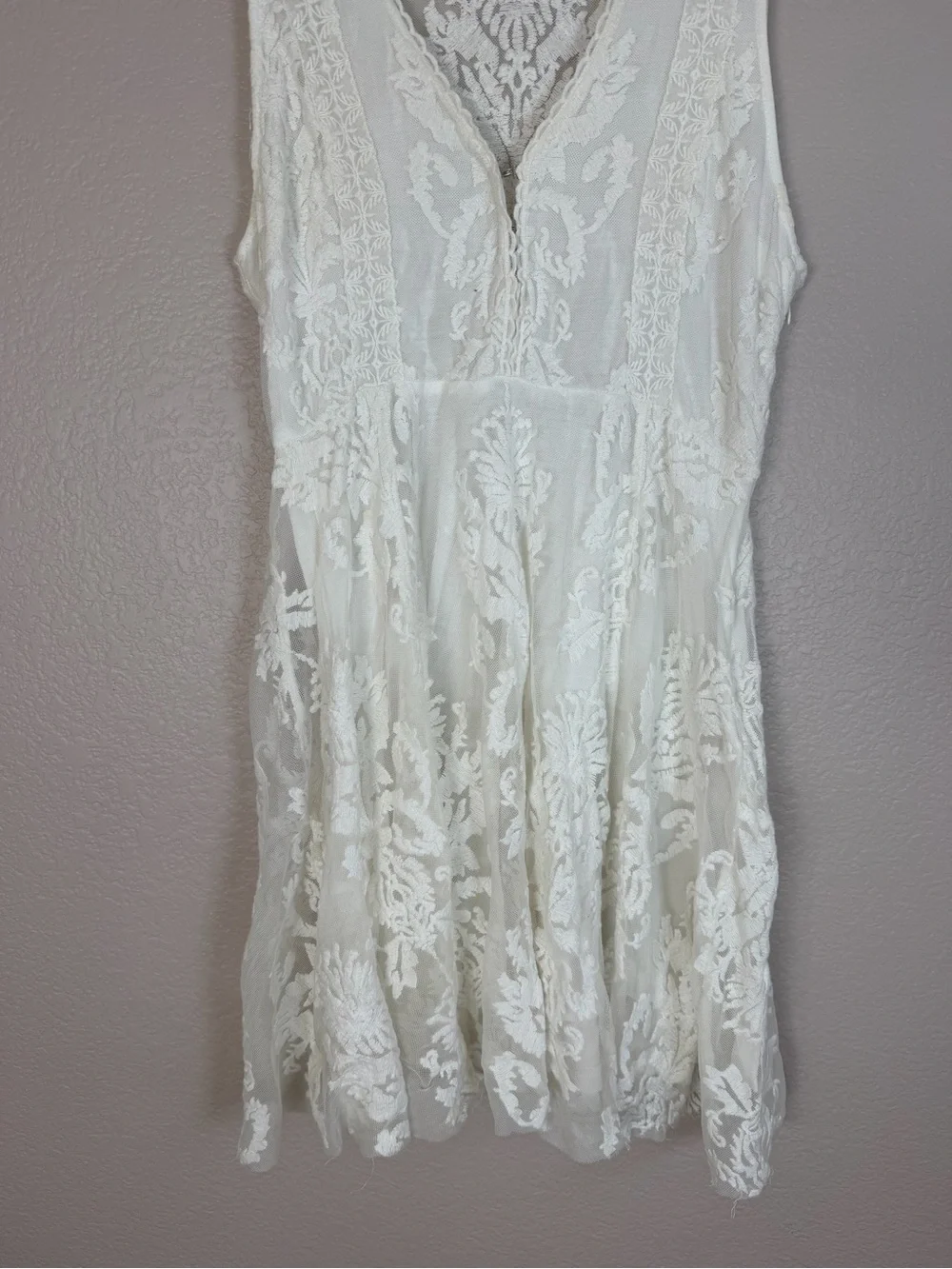 Vintage Free People Reign Over Me Lace Skater Mini Dress White size 8 $128